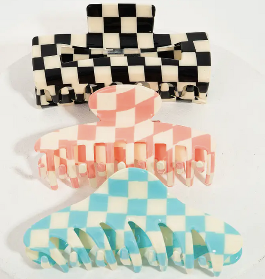 Checkered Hair Clips ( multiple Colors)