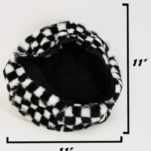 Faux Fur Checkered Beret